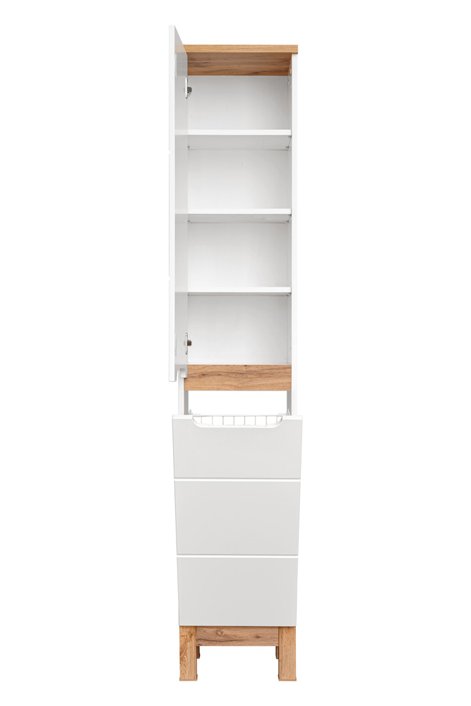 Comad Bali White 804 FSC hoge kast met wasmand 187x35cm eiken/wit