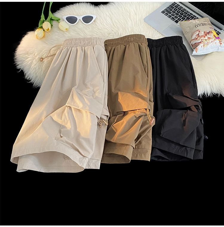 Femilina - Hoge taille, effen, wijde cargoshorts