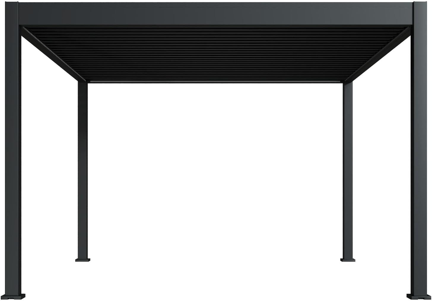 Pavillon Pergola 3,6x4m Terassenüberdachung freistehend mit Lamellendach elektrisch verstellbar LED Gartenpavillon wasserdicht stabil Winterfest Aluminium Weide Deluxe mit Fernbedienung Anthrazit