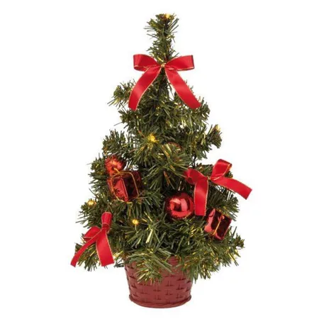 Idena Weihnachtsbaum mit 10 warm weißen LED und roter Deko, batteriebetrieben