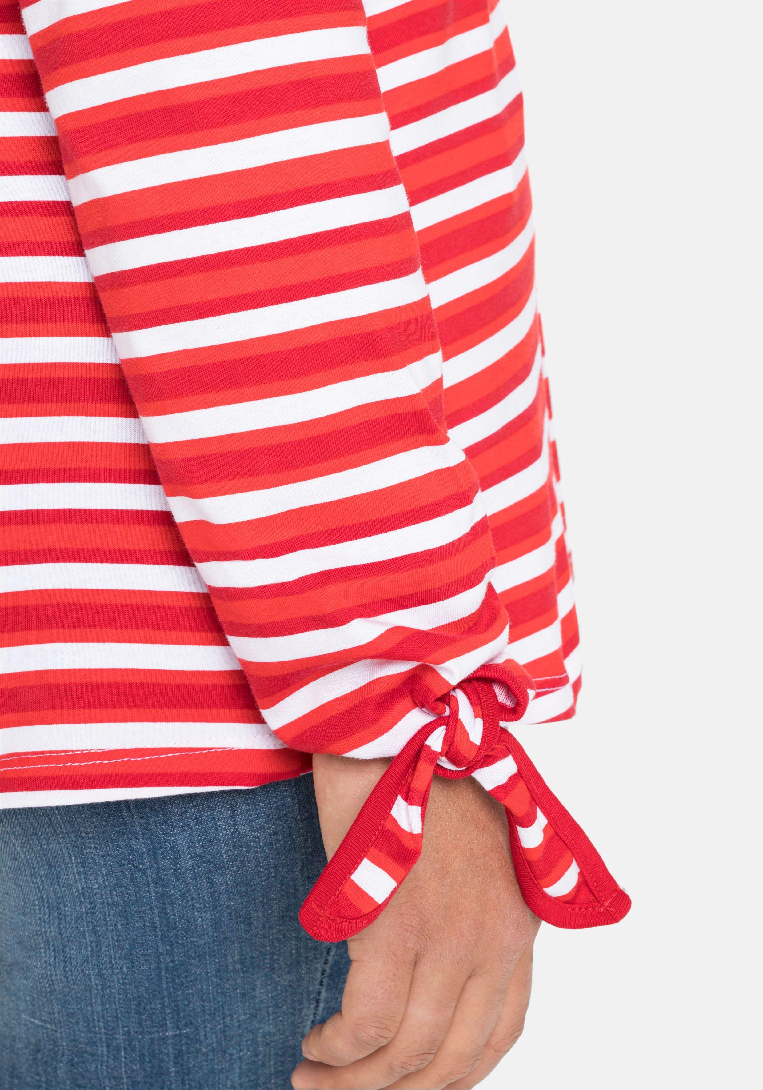 Langarmshirt mit Ringeln und Knoten am Ärmelsaum