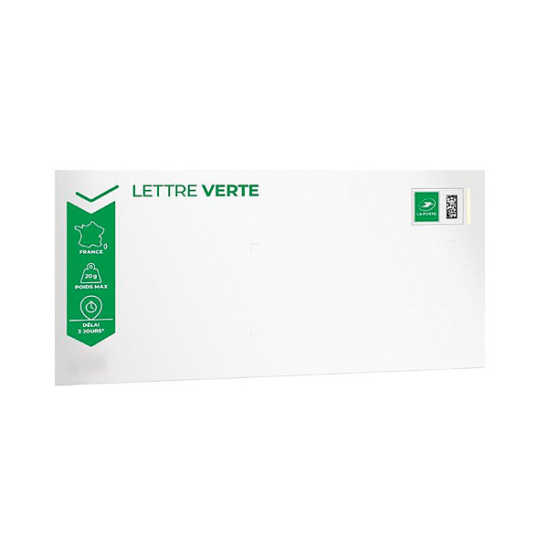 Enveloppes prêt à poster 20 g Lettre Verte format 110 X 220 mm, lot de 100