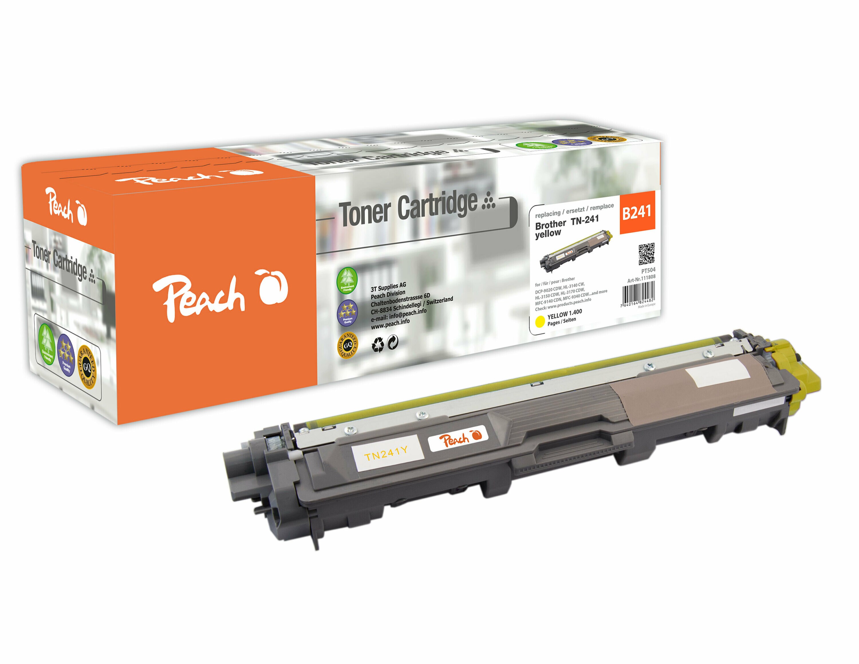 Peach B241 Y Toner ye ersetzt Brother TN-241Y für z.B. Brother DCP -9020 CDW, Brother HL -3140 CW, Brother HL -3150 CDN, Brother HL -3150 CDW (wiederaufbereitet)