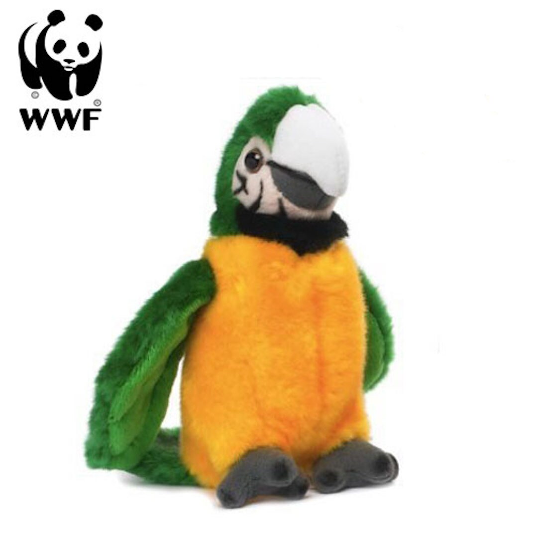 WWF - Plüschtier - Grüngelber Ara Papagei (mit Sound, 14cm) lebensecht Kuscheltier Stofftier