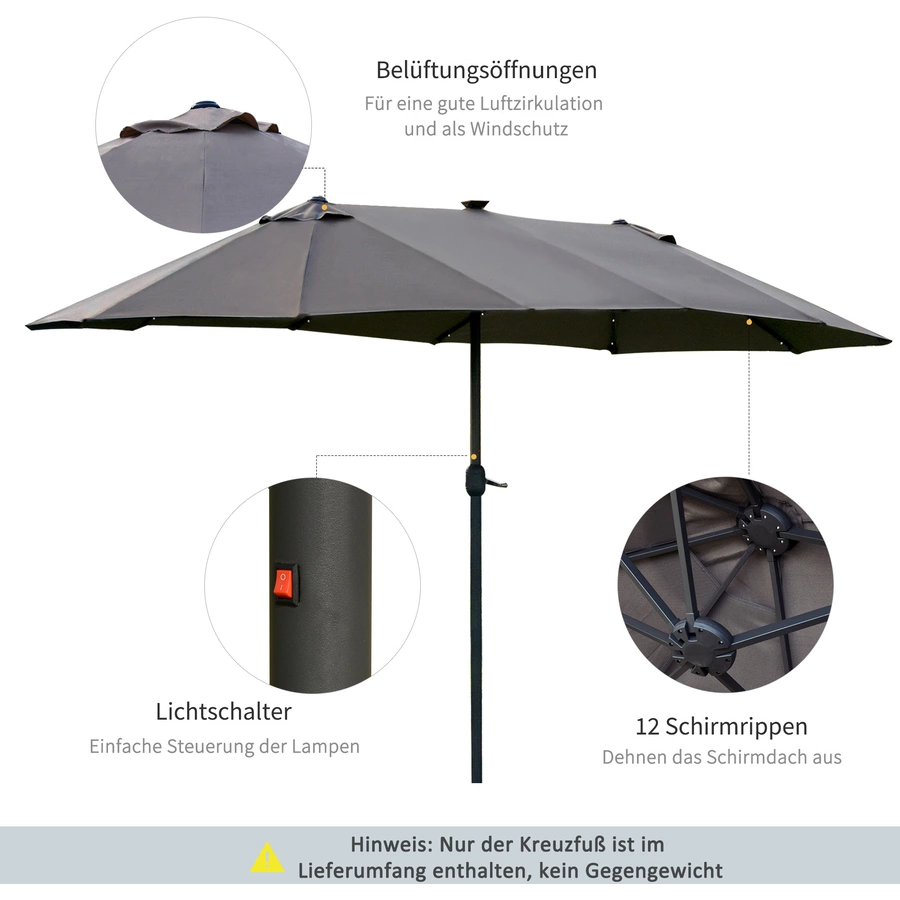 Outsunny Sonnenschirm Mit Solar-LED-Leuchte dunkelgrau