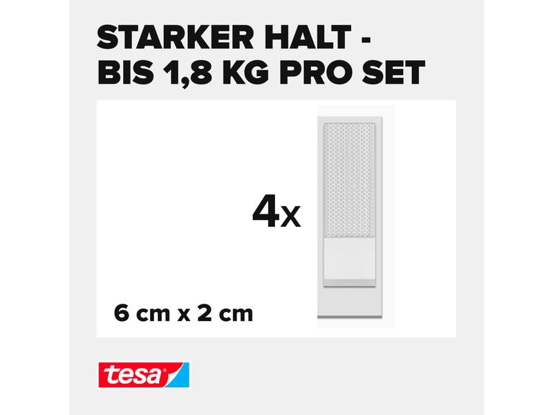 tesa Klebehaken Powerstrips CLICK Small 4 Paar, 1.8 kg Klett-Klebepads zum An- und Abklicken von Bilderrahmen und Wanddekorationen ohne Bohren