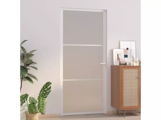 Porte intérieure 93x201,5 cm Blanc Verre mat et aluminium