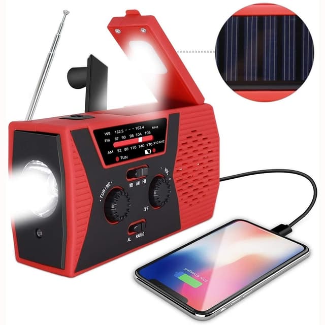 Solvejrsudsendelse NOAA/AM/FM-radio med håndsving hovedtelefonstik Læselys 2000mAh Power Bank