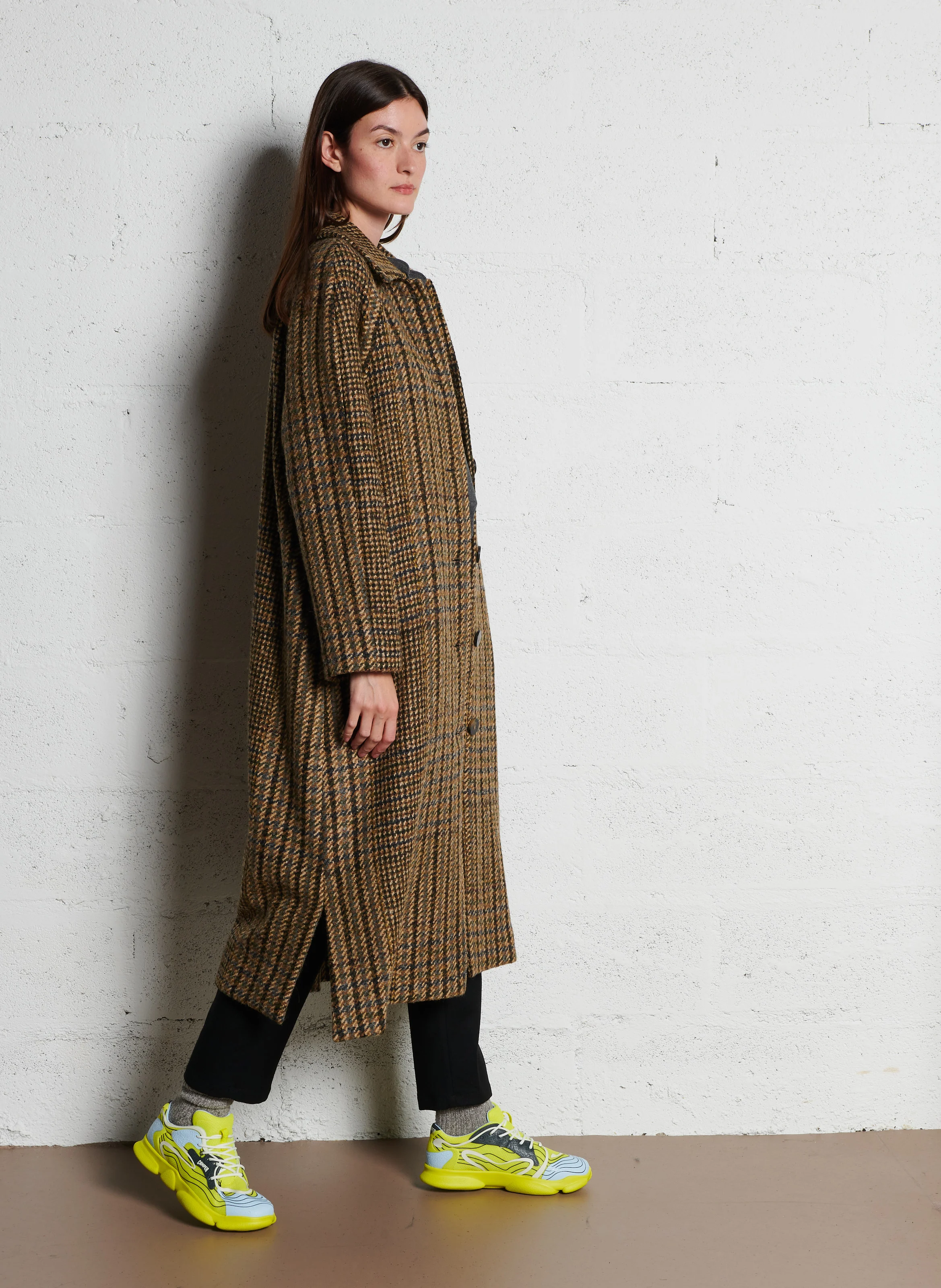 MACILO - Manteau col classique à carreaux | Kaki