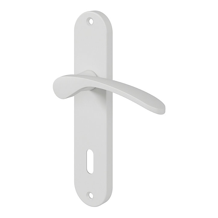 Ensemble poignée sur plaque rond serrure GoodHome Beare mat blanc L.110.5mm x l.40mm entraxe 165mm