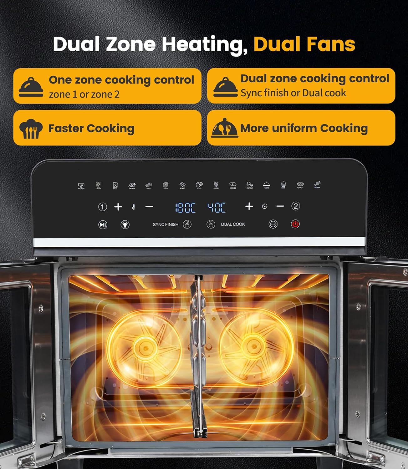 23L Heißluftfritteuse Minibackofen Air fryer, Emphsism Dual Zone Heissluftfritteuse XXL Oven 1800W mit LED-Touchscreen 15 Programmen, mit Rezeptbuch, 11 Zubehöre