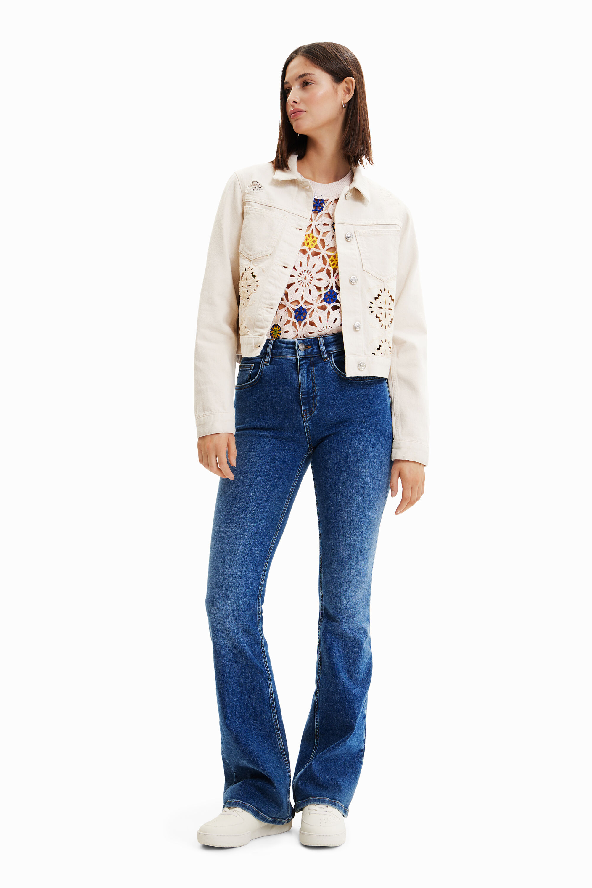 Veste jean ajourée