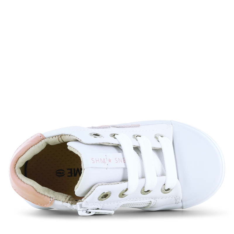 Shoesme witte sneaker met roze stripings Microfiber leer | Meisjes schoenen
