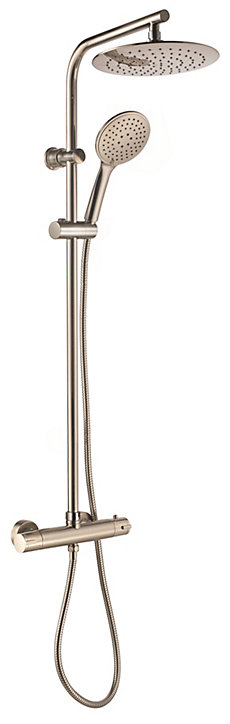Colonne de douche thermostatique avec pommeau + douchette 3 jets + flexible + barre réglable, inox brossé, Edouard Rousseau Full inox