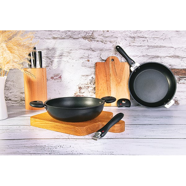 Lot poêle Cookway 32cm avec poignée, anse et couvercle Cristel