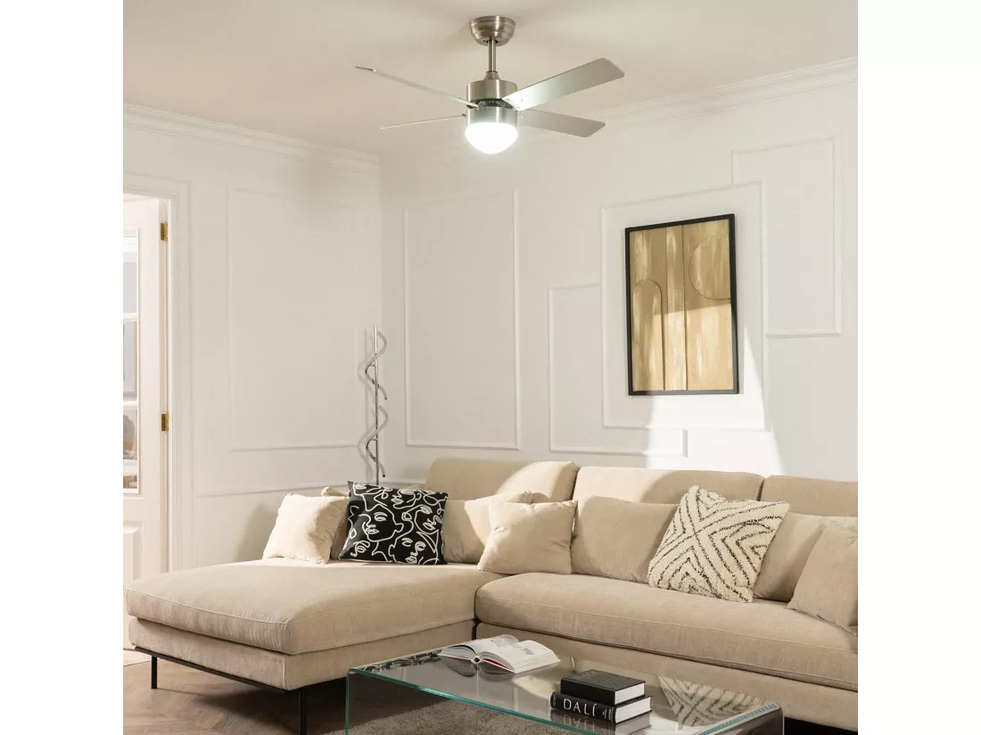 Ventilateur de Plafond Silencieux Cygnus Niquel 107cm Moteur DC WiFi Argent