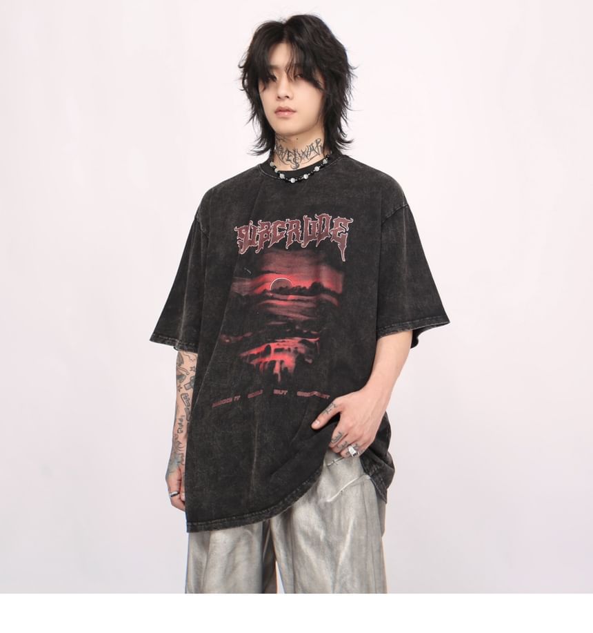 Derbundy - T-shirt met korte mouwen, ronde hals en patroon met letters