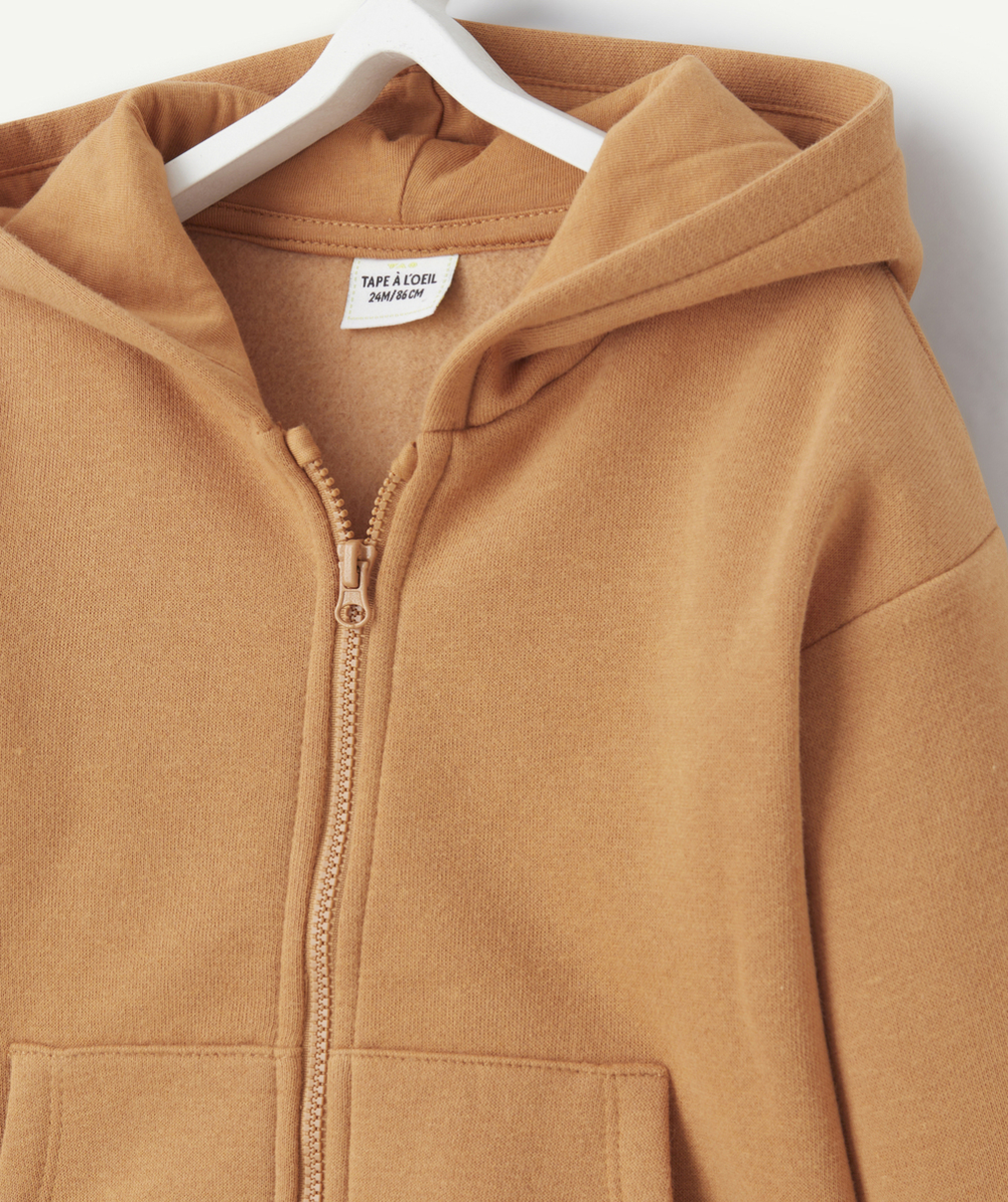 GILET ZIPPÉ À CAPUCHE BÉBÉ GARÇON EN FIBRES RECYCLÉES OCRE