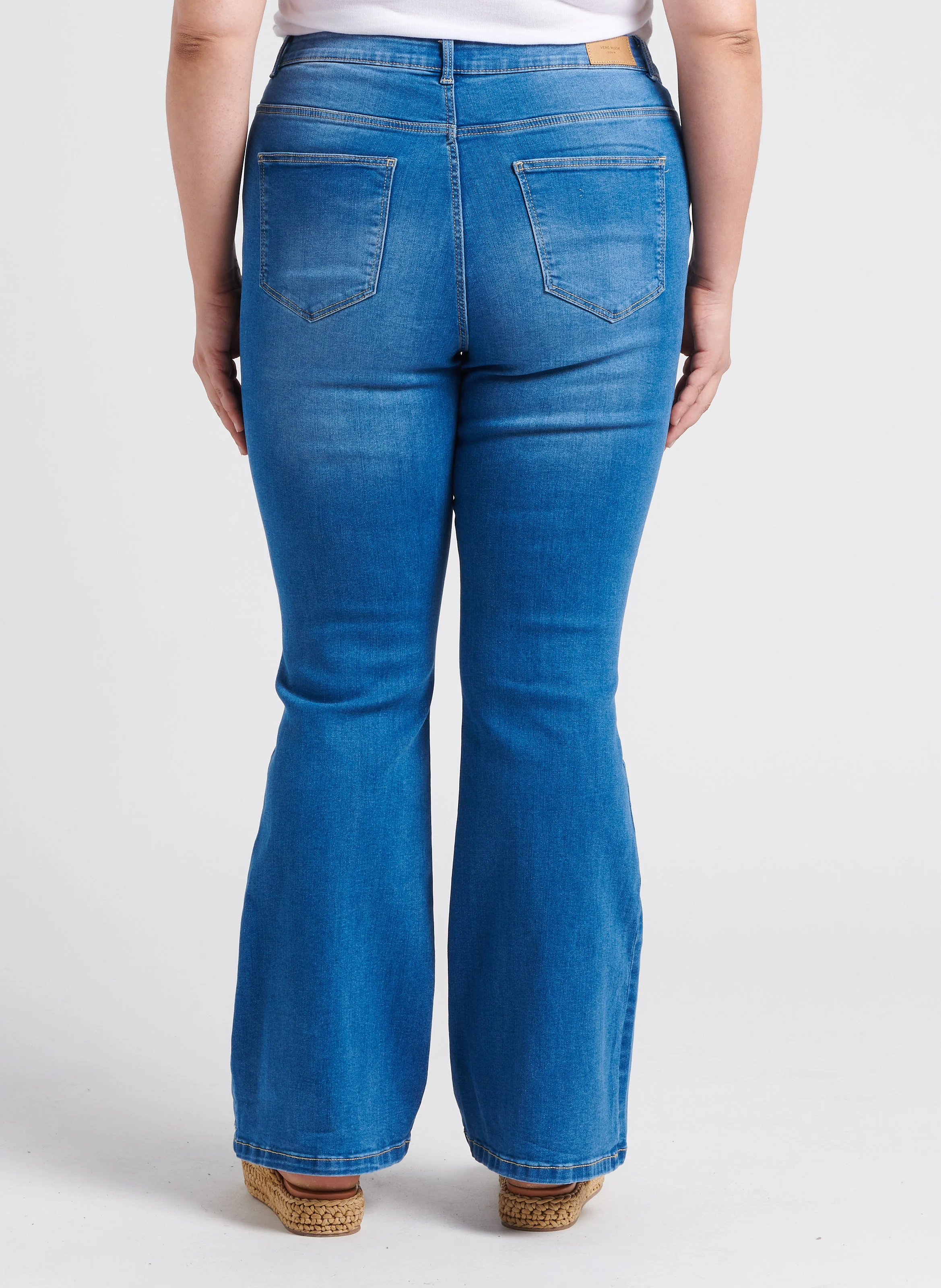 Jean flare denim délavé en coton mélangé| Jean Délavé