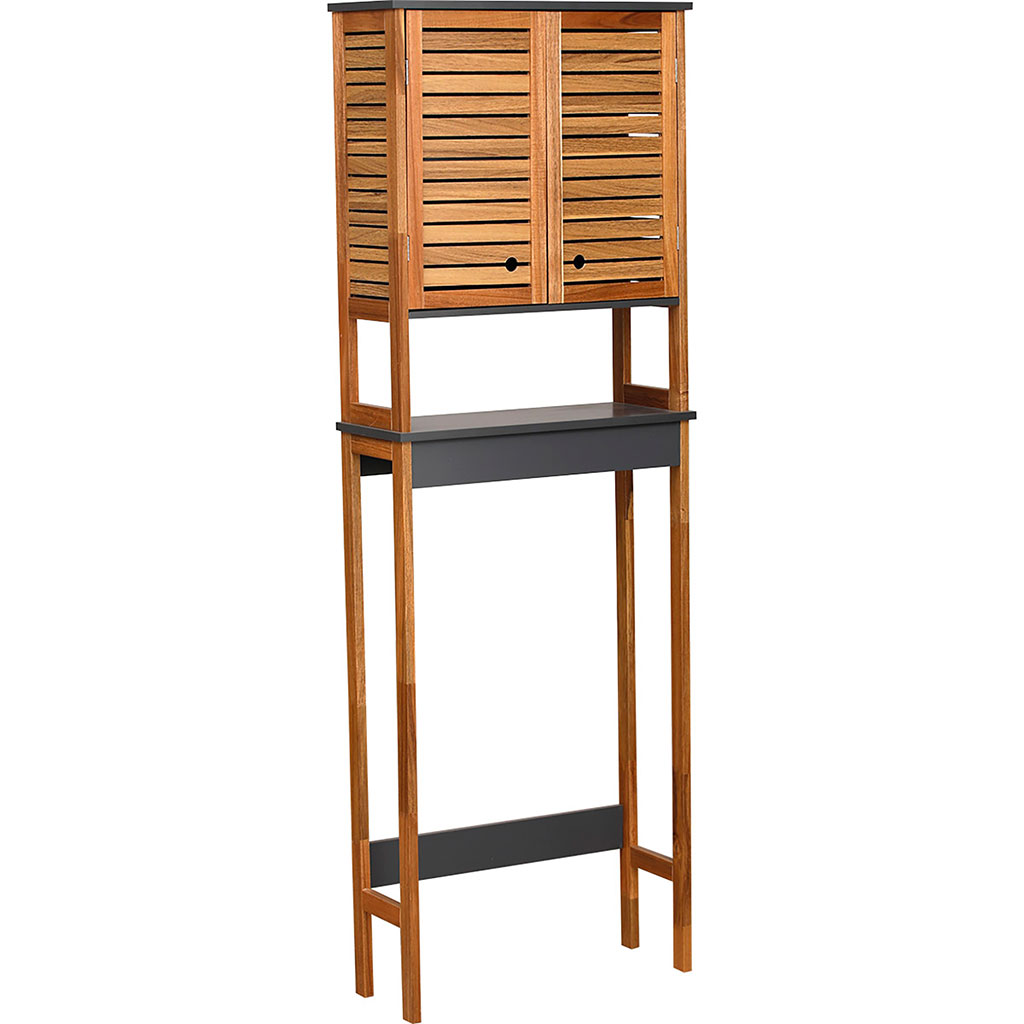 Meuble dessus wc bois acacia 2 portes 1 étagère 60x173x22.5cm