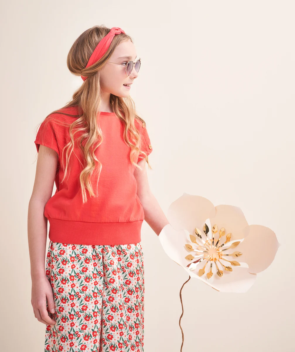 sweat sans manches fille en fibres recyclées rouge avec boutons