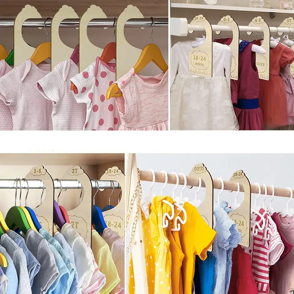 (7er Set) Holz Konfektionsgrössen Trennschilder Baby Kleiderschrank Organizer Grössentrenner - Regenbogen