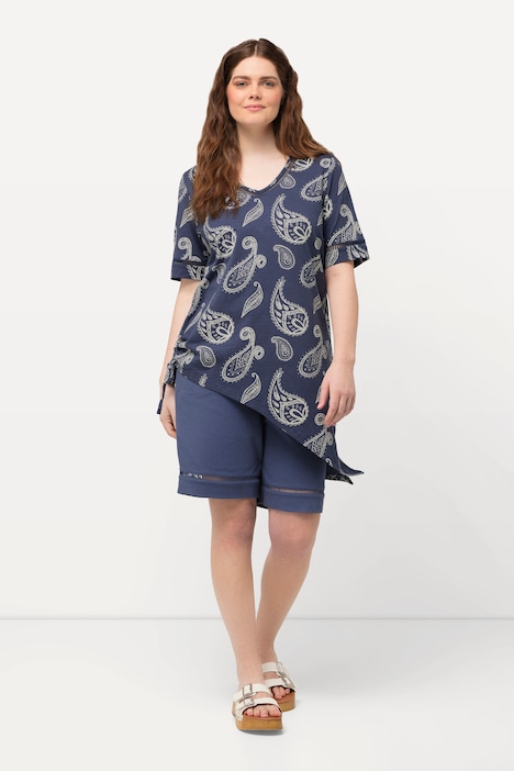 Longshirt, Paisley, V-Ausschnitt, Halbarm, Biobaumwolle