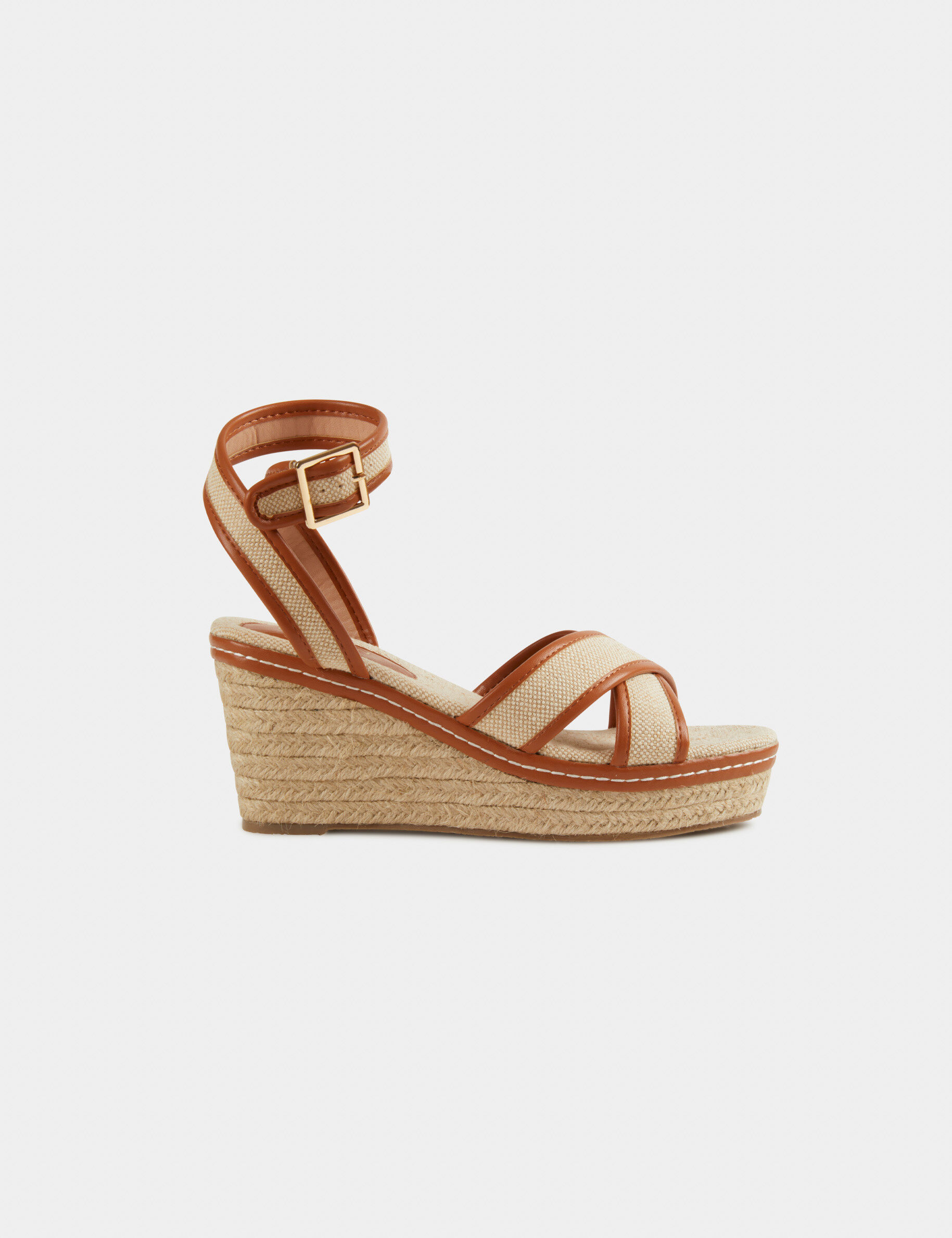 Sandales compensées aspect tressé beige femme - beige