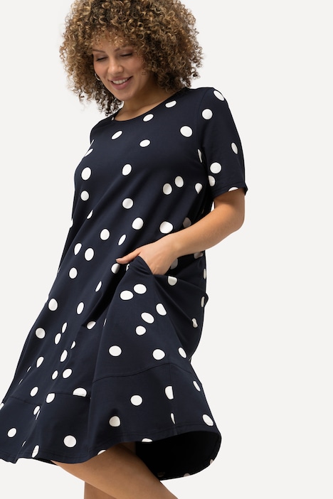 Midikleid, Punkte, A-Linie, Taschen, Rundhals, Halbarm
