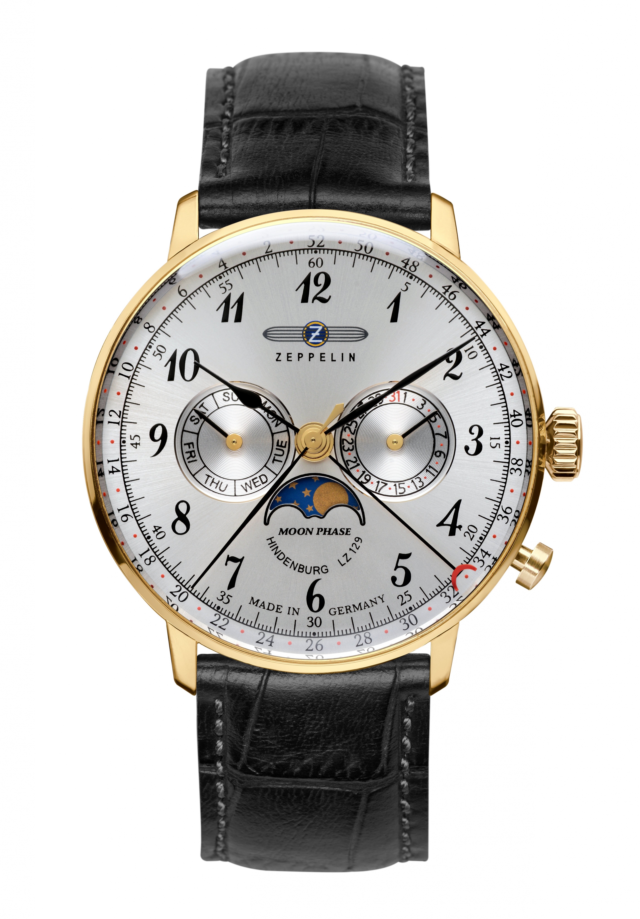 Zeppelin Hindenburg Mondphase Herrenuhr Gold 7038-1