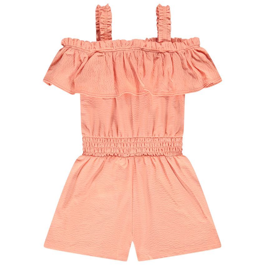 Combishort en jersey avec détails volantés pour fille - Corail