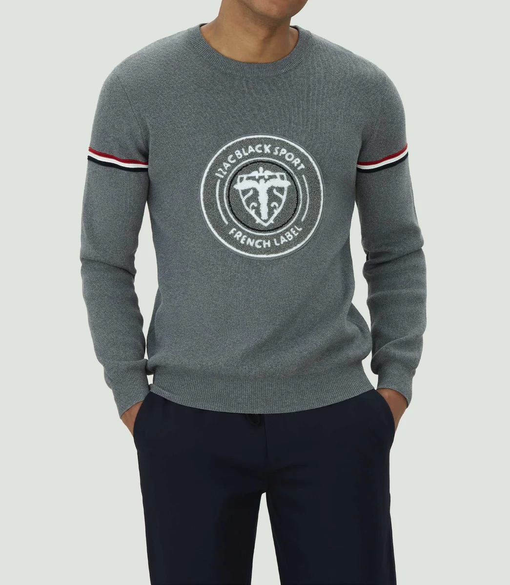 Pull col rond en coton gris 