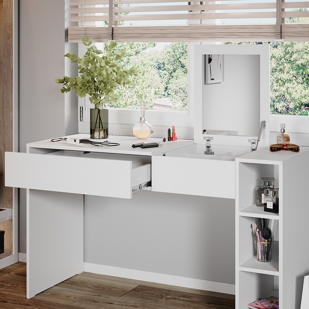 Vicco Schminktisch Kira, 129 x 76 cm, Weiß, Frisiertisch inkl. Spiegel, modern