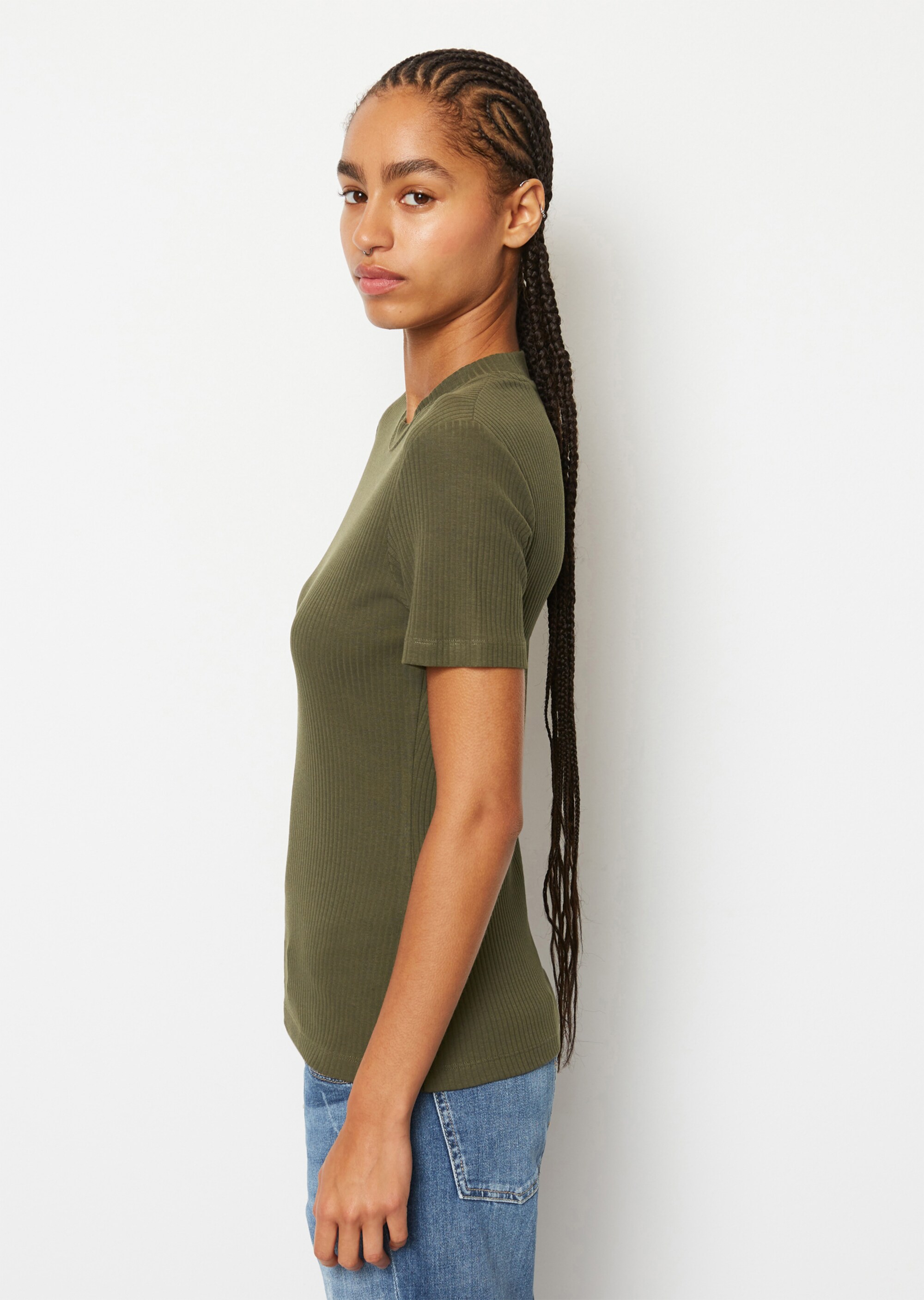 Ripp-Jersey-T-Shirt aus elastischem Bio-Baumwolle-Mix