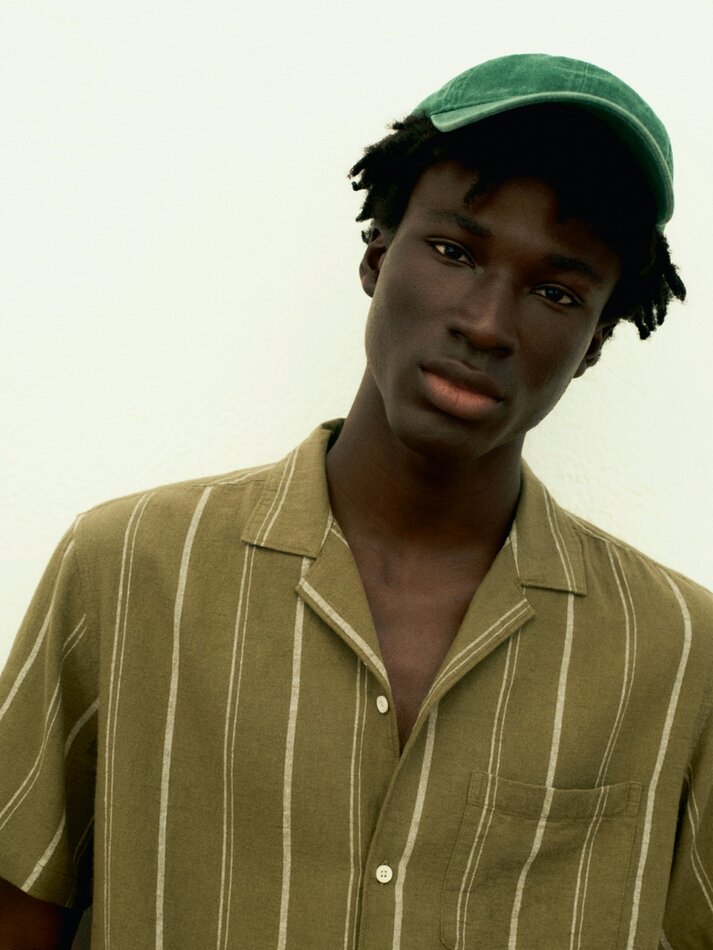 Camisa de resort em algodão e linho - Cáqui