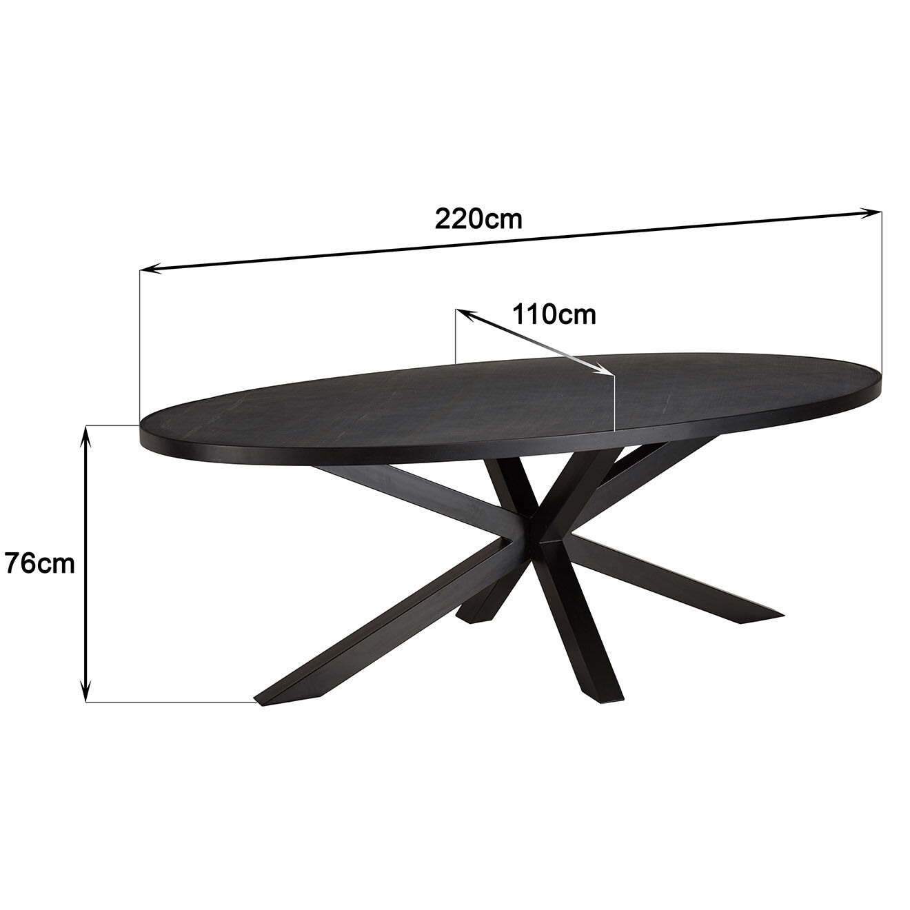 Macabane Table à manger plateau effet pierre Basile noire - 220x110x76 cm