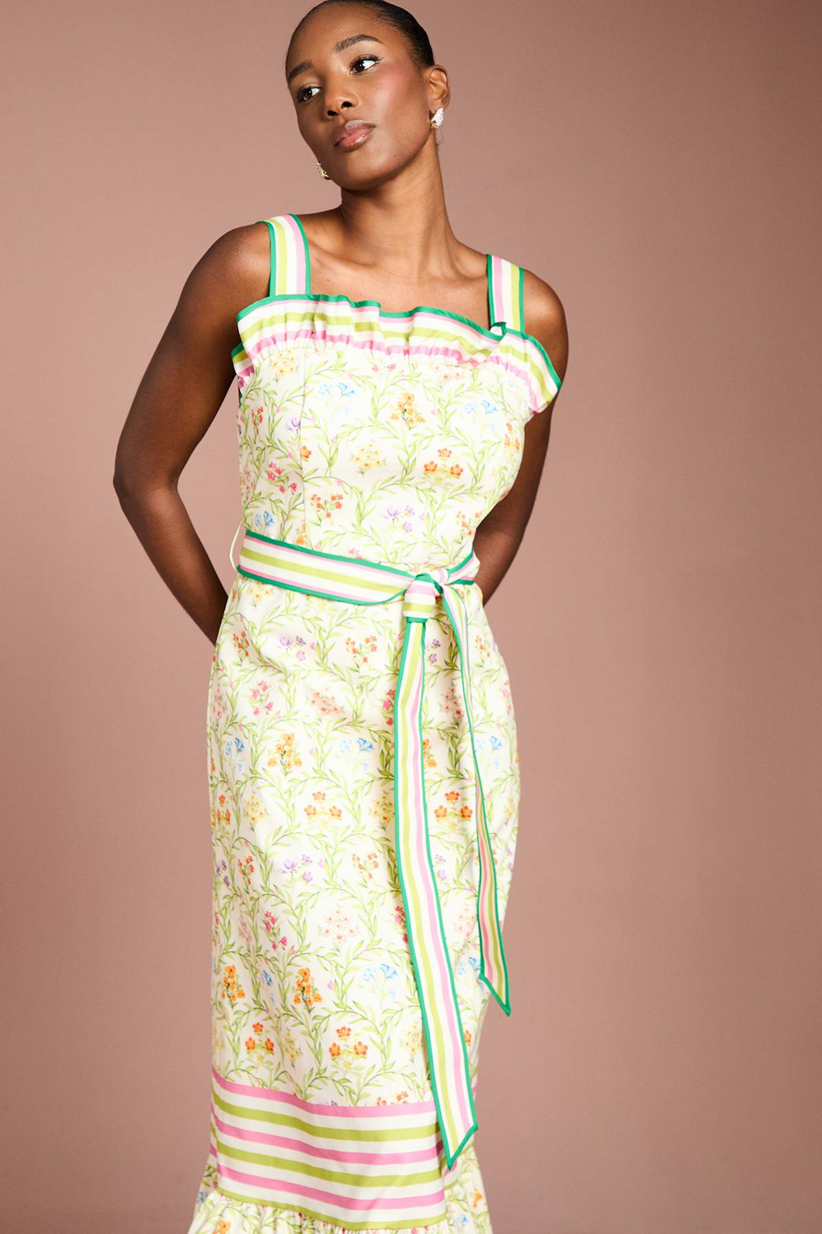 Coast Robe Mi-Longue à Volants en Sergé Imprimé