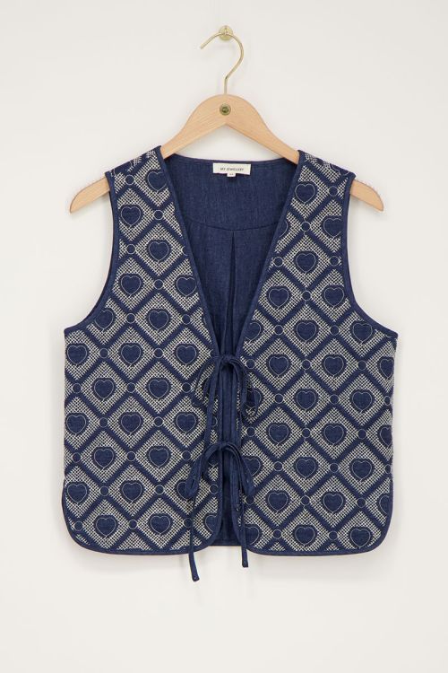 Blauw chambray gilet met hartjes embroidery