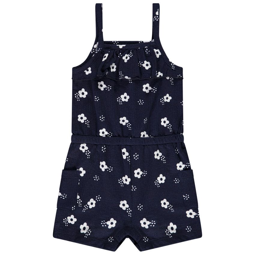Combishort en jersey froissé imprimé fleuri pour bébé fille - Bleu marine