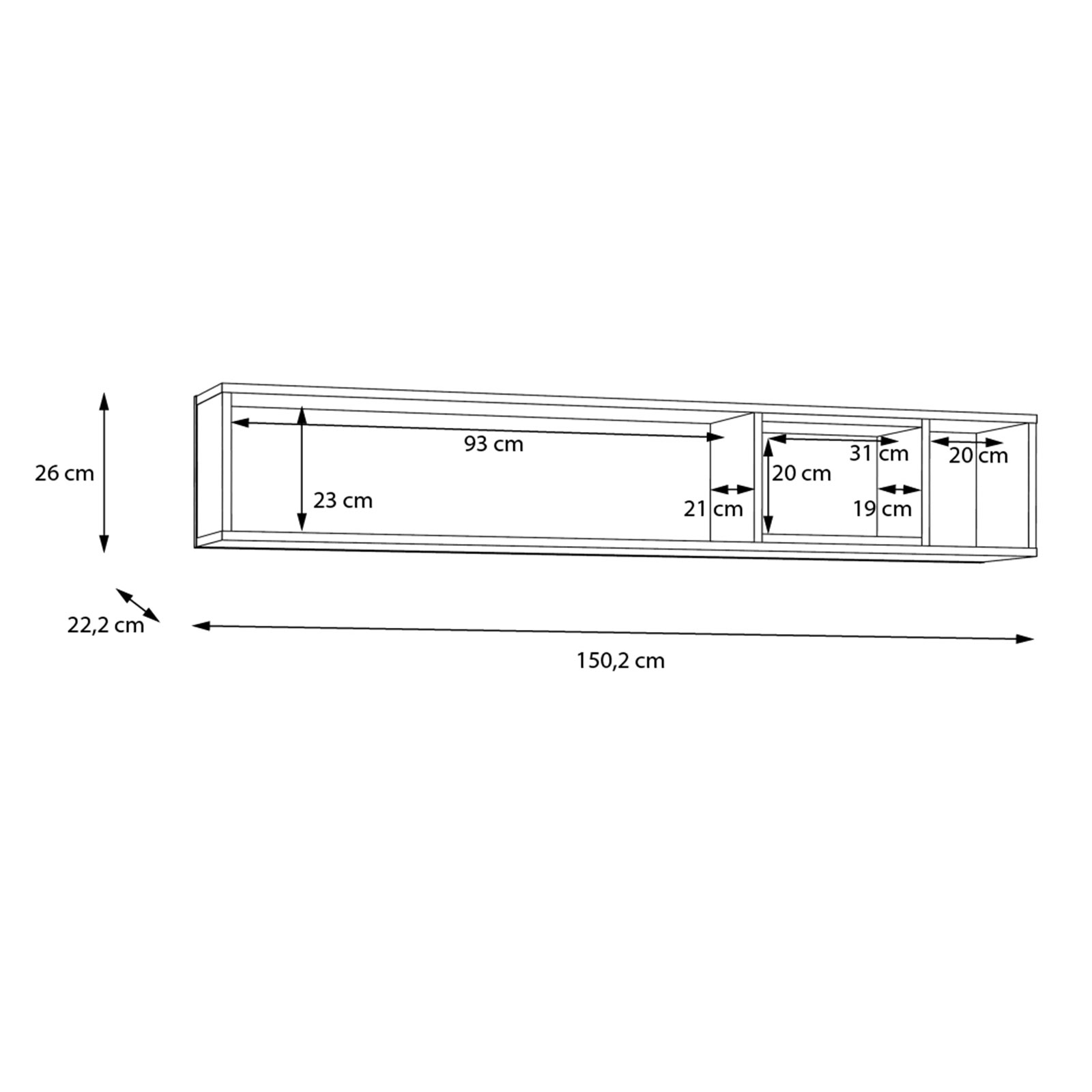 Wandboard - schwarz - Riviera Eiche - 150 cm