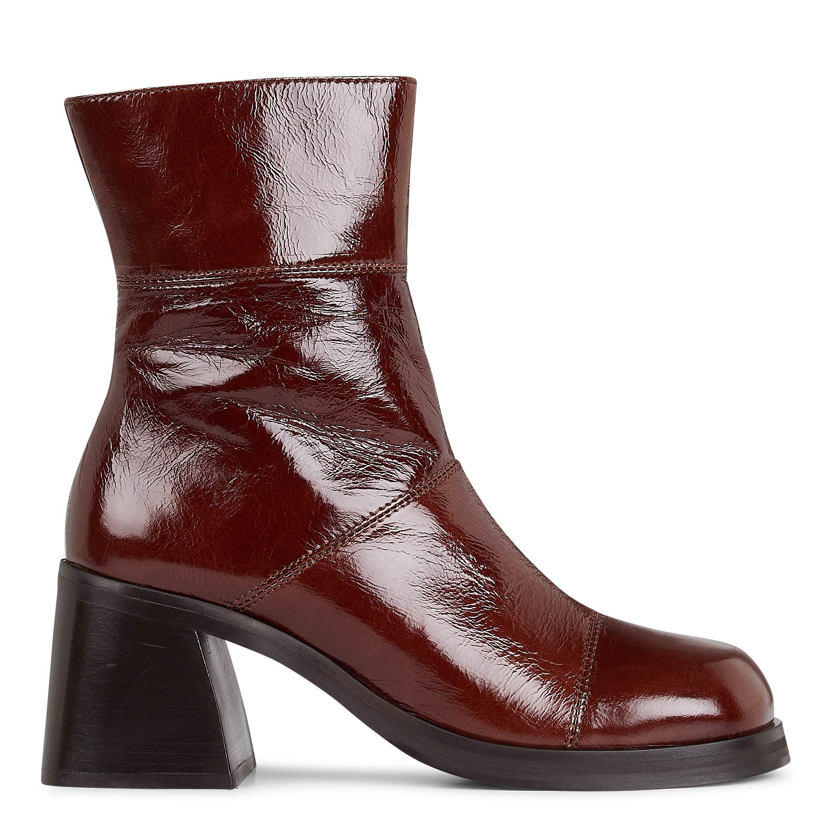 Bottines à talons en cuir verni| Marron