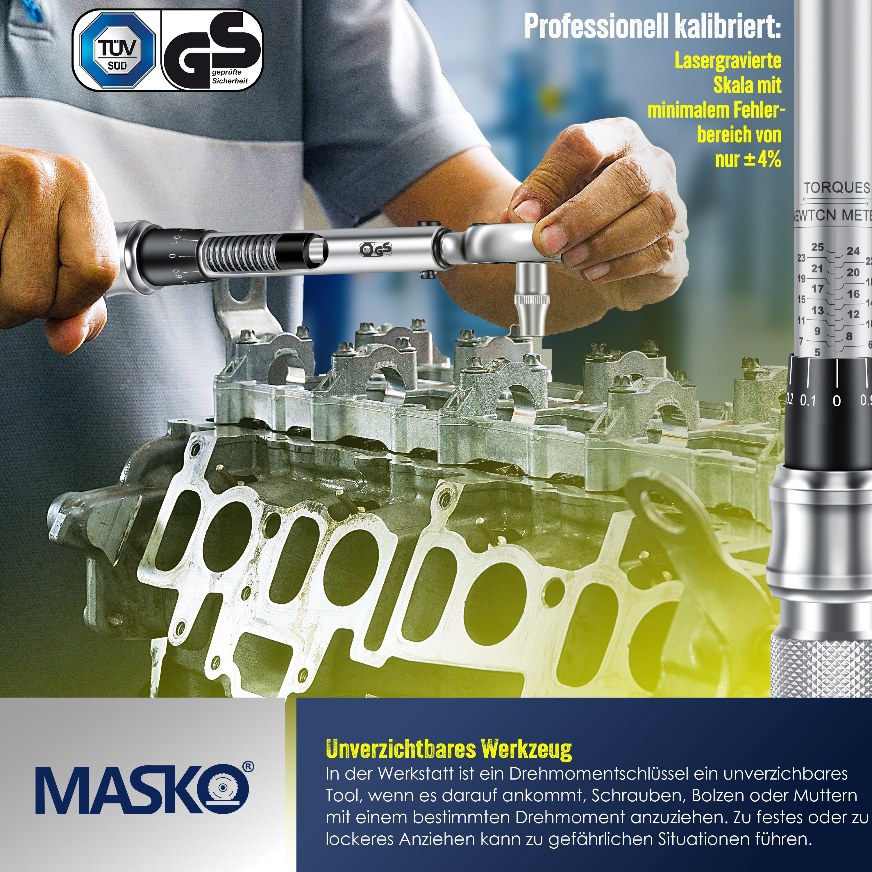 MASKO® Drehmomentschlüssel 45-tlg. Set Auto, Fahrrad & Motorrad 1/4 Zoll 5-25Nm inkl. Handschuhe, Magnetische Zündkerzenhülse Stecknüsse mit Verlängerungsstange 100mm +/- 4% Toleranz Reifenschlüsse
