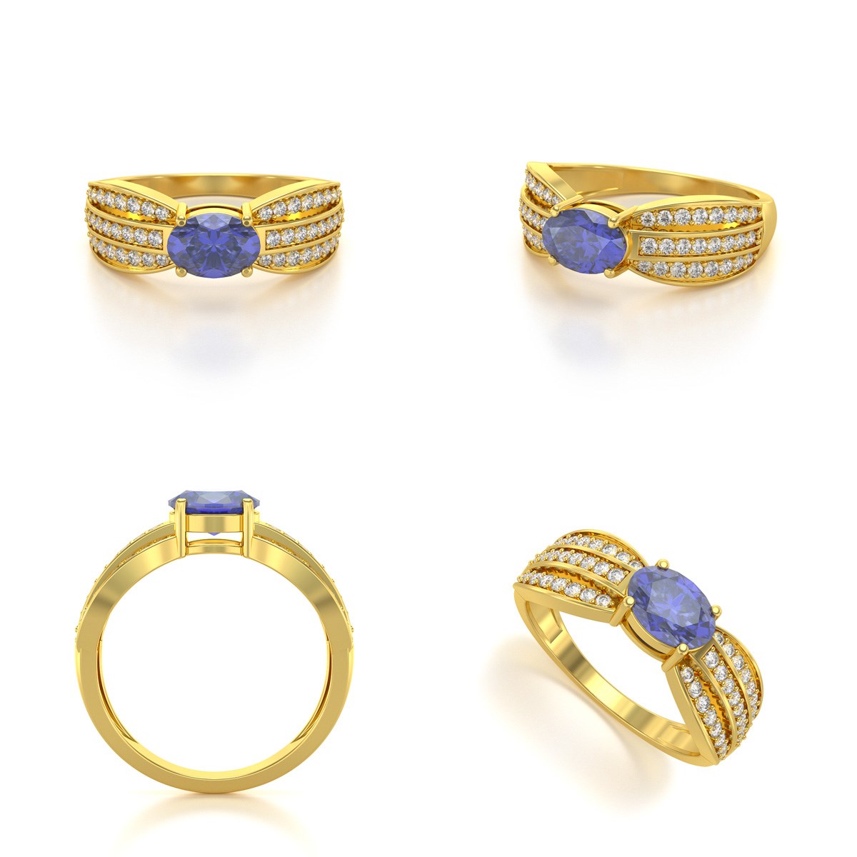 Bague ADEN Or 585 Jaune Tanzanite et diamants 2.89grs