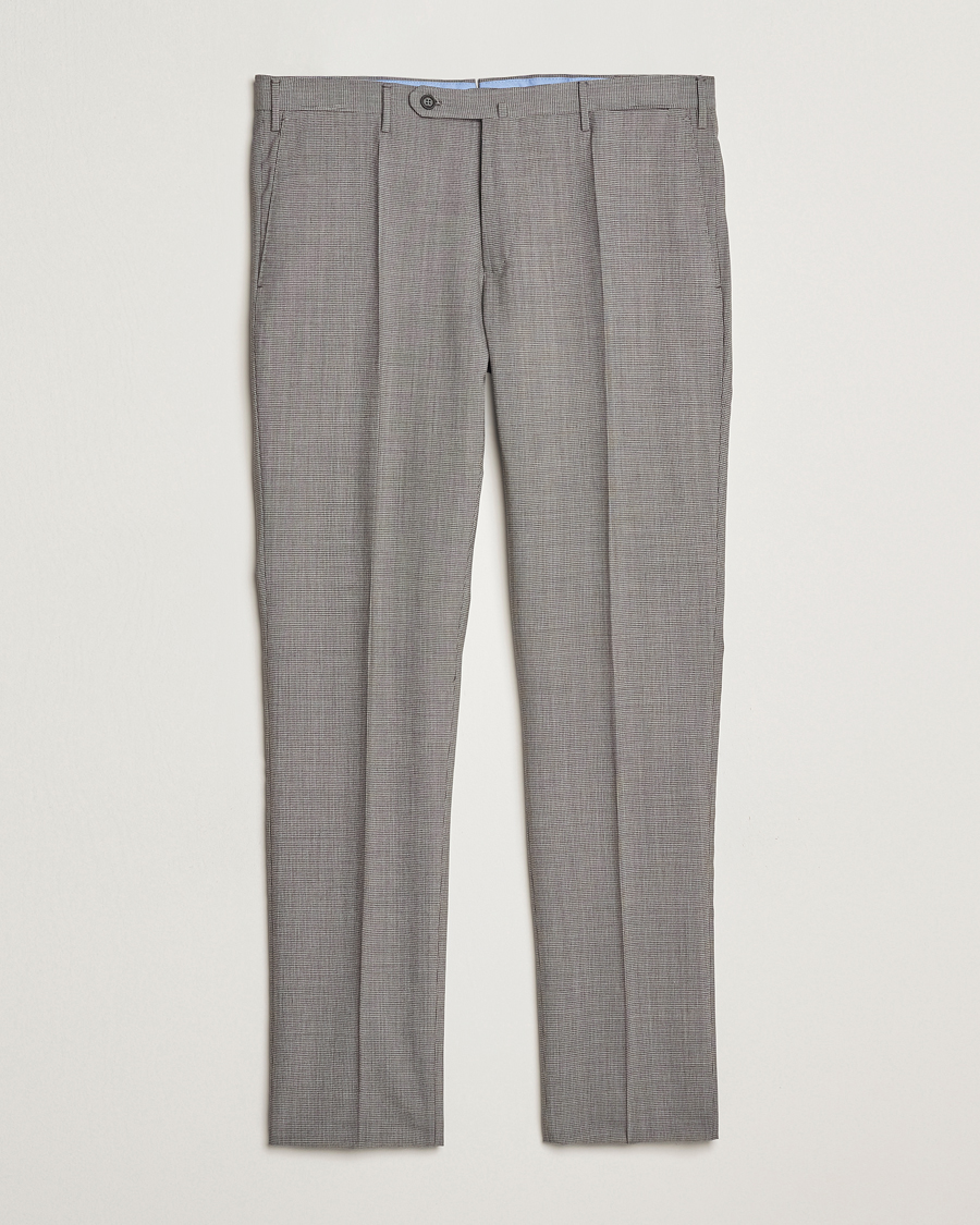 Incotex Slim Fit Micro Houndstooth Wool Trousers Light Grey