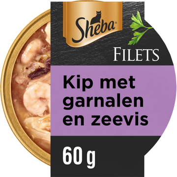 Sheba Filets Garnaal, oceaanvis en kip in saus kattenvoer 60 g