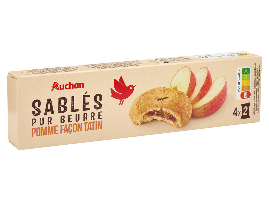BISCOITOS AUCHAN AREADOS MANTEIGA RECHEIO MAÇÃ 100G
