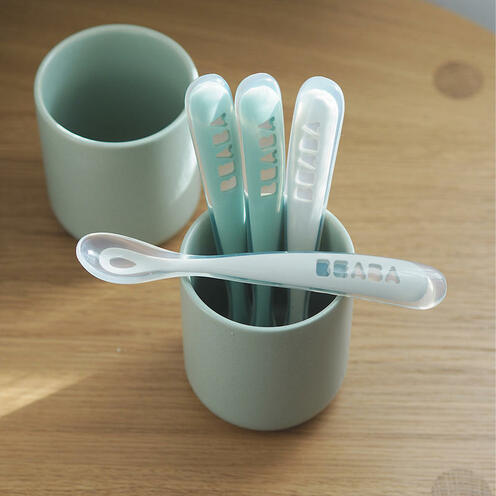 Lot de 4 cuillères 1er âge silicone Velvet Grey/Sage Green - BEABA