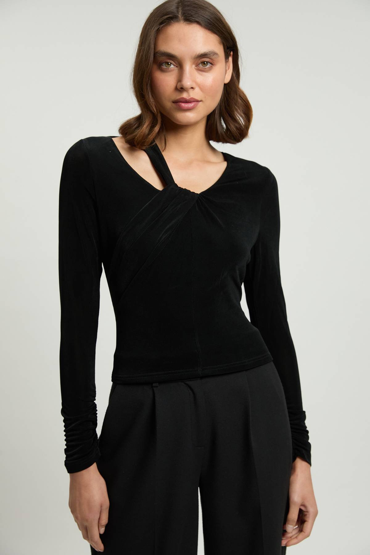 KarenMillen Haut À Manches Longues En Crêpe Fluide Avec Détail Torsadé