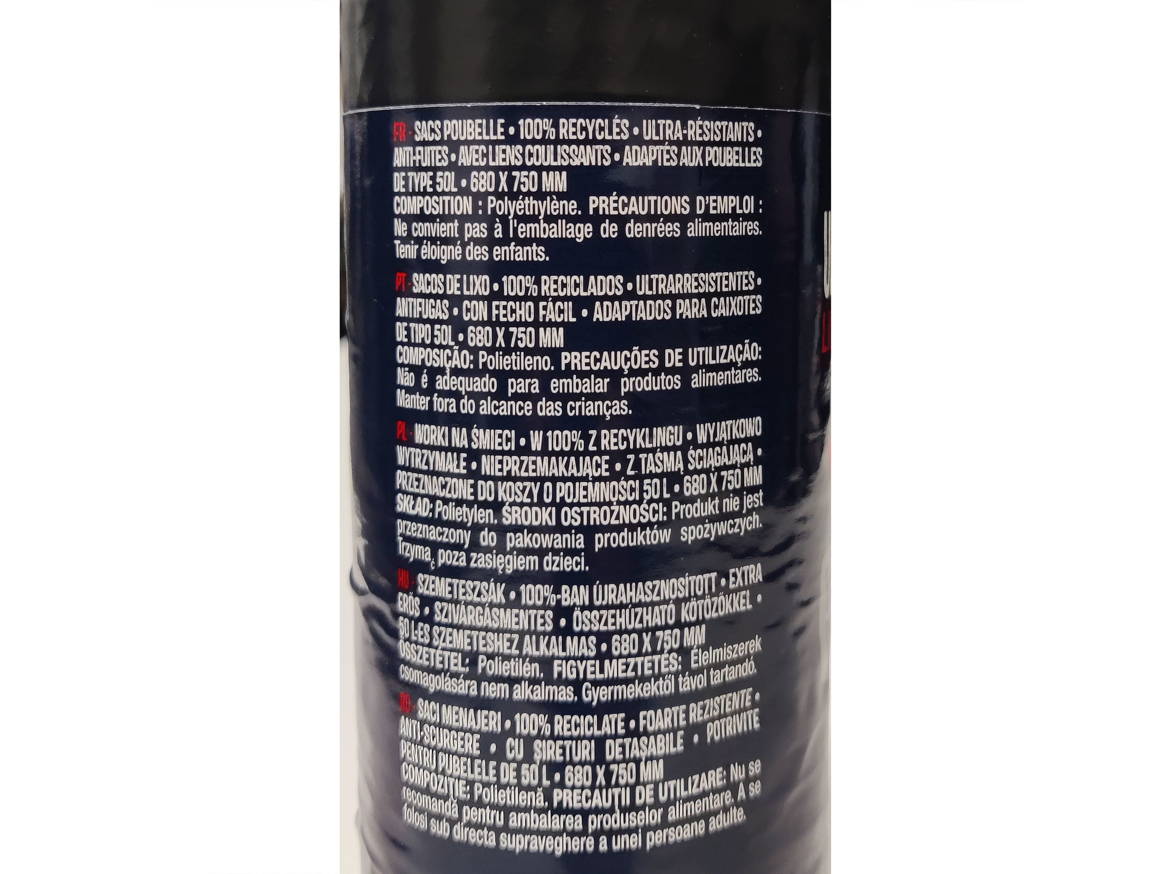 SACO DE LIXO AUCHAN ULTRARRESISTENTE 50L 100%RECICLADOS 10UN