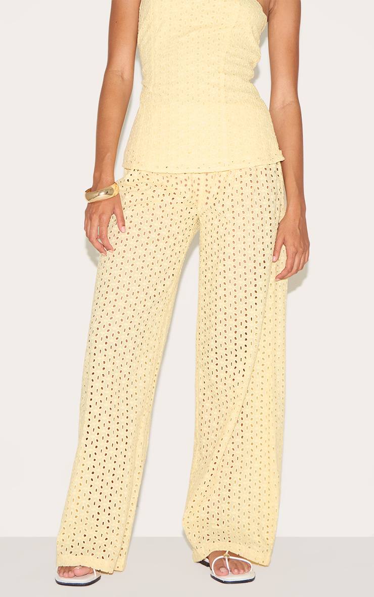 Citron Ensemble Pantalon Taille Mi-haute Brodé